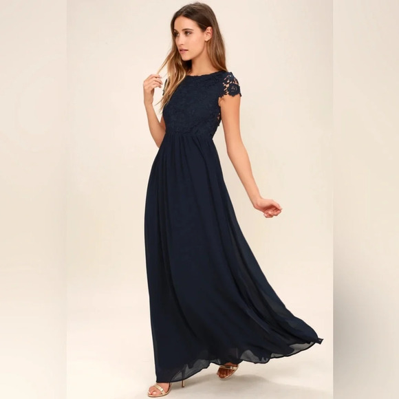 Lulus The Greatest Navy Blue Lace Maxi Dress - Picture 1 of 7